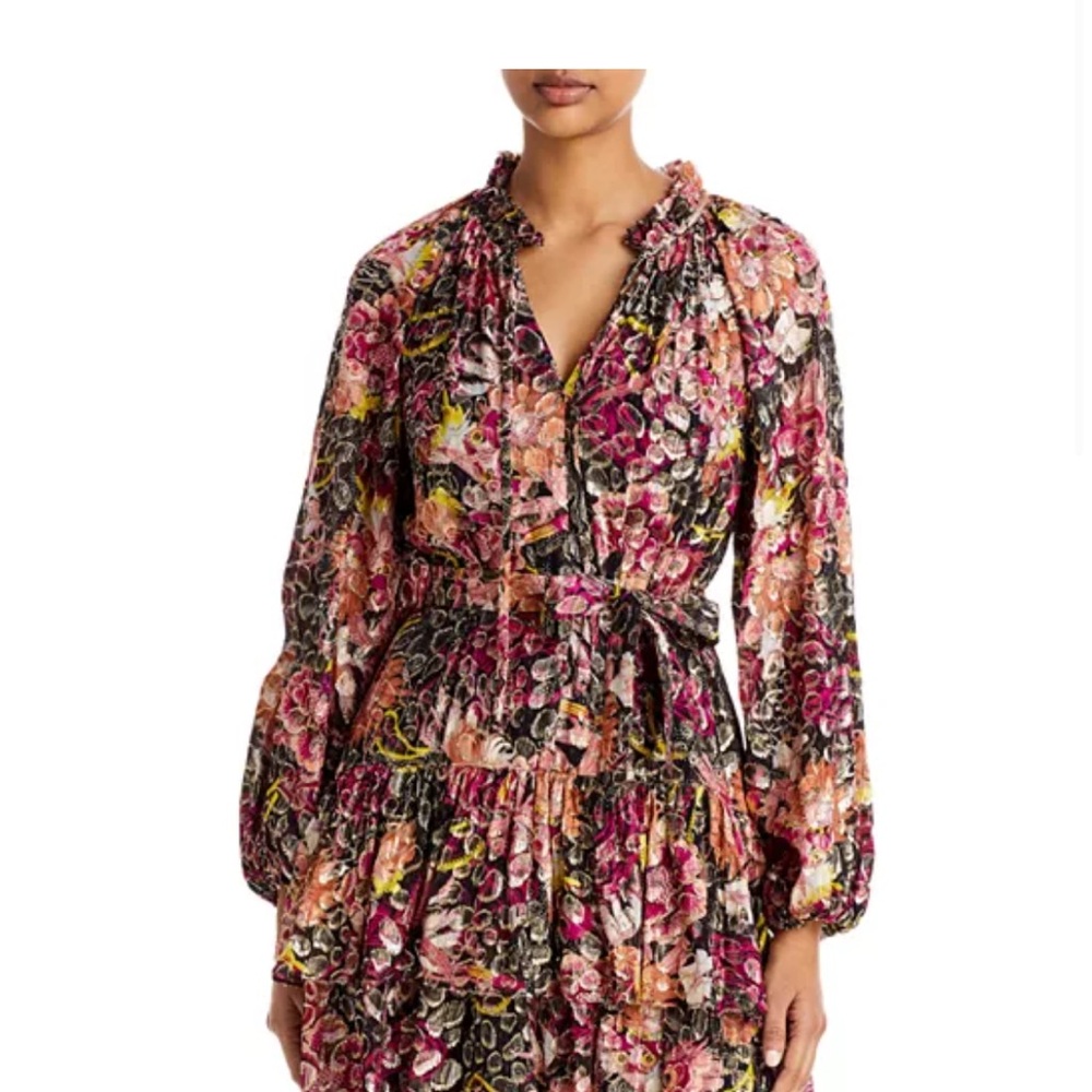 NWOT kobi Halperin Alessi Metallic Metallic floral print long Sleeve Dr